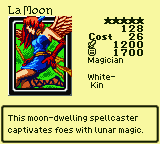 La Moon — Monster (Magician) [White-Kin] — Level 5 — Cost 26 — ATK 1200 / DEF 1700 — This moon-dwelling spellcaster captivates foes with lunar magic.
