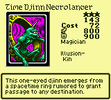 Time Djinn Necrolancer — Monster (Magician) [Illusion-Kin] — Level 3 — Cost 72 — ATK 800 / DEF 900 — This one-eyed djinn emerges from a spacetime ring rumored to grant passage to any destination.