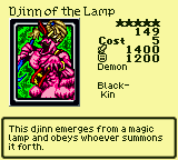 Djinn of the Lamp — Monster (Demon) [Black-Kin] — Level 5 — Cost 5 — ATK 1400 / DEF 1200 — This djinn emerges from a magic lamp and obeys whoever summons it forth.
