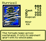 Hurricail — Monster (Magician) [Wind-Kin] — Level 3 — Cost 72 — ATK 900 / DEF 200 — This tornado rages across wastelands. It cuts its opponent apart with its wind blades.