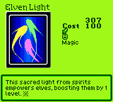 Elven Light — Magic (Magic) — Cost 100 — This sacred light from spirits empowers elves, boosting them by 1 level. ※