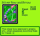 Silver Bow and Arrow — Magic (Magic) — Cost 100 — This silver bow empowers angels, etc., when equipped, boosting them by 1 level. ※