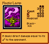 Magic Lamp — Effect Monster (Magician) [Black-Kin] — Level 2 — Cost 22 — ATK 400 / DEF 300 — It deals direct damage equal to its ⚔ to the opponent.