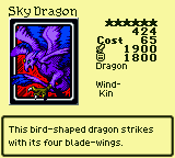 Sky Dragon — Monster (Dragon) [Wind-Kin] — Level 6 — Cost 65 — ATK 1900 / DEF 1800 — This bird-shaped dragon strikes with its four blade-wings.