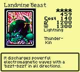 Landmine Beast — Monster (Lightning) [Thunder-Kin] — Level 4 — Cost 140 — ATK 1200 / DEF 1300 — It discharges powerful electromagnetic waves with a 'bzzt-bzzt' in all directions.