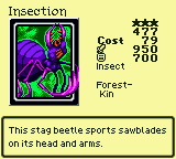 Insection — Monster (Insect) [Forest-Kin] — Level 3 — Cost 79 — ATK 950 / DEF 700 — This stag beetle sports sawblades on its head and arms.