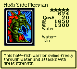 High Tide Merman — Monster (Water) [Water-Kin] — Level 5 — Cost 20 — ATK 1650 / DEF 1300 — This half-fish warrior swims freely through water and attacks with great strength.