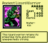 Ancient Lizard Warrior — Monster (Reptile) [Water-Kin] — Level 5 — Cost 5 — ATK 1400 / DEF 1100 — This lizard warrior retains its primordial form and proves unexpectedly strong.