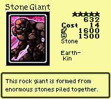 Stone Giant — Monster (Stone) [Earth-Kin] — Level 5 — Cost 14 — ATK 1600 / DEF 1500 — This rock giant is formed from enormous stones piled together.