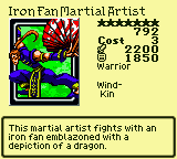 Iron Fan Martial Artist — Monster (Warrior) [Wind-Kin] — Level 7 — Cost 3 — ATK 2200 / DEF 1850 — This martial artist fights with an iron fan emblazoned with a depiction of a dragon.