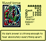 Blood Vorse — Monster (Beast-Warrior) [Demon-Kin] — Level 6 — Cost 65 — ATK 1900 / DEF 1200 — Its dark power is strong enough to tear absolutely everything apart.