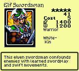Elf Swordsman — Warrior [White-Kin] — Level 5 — Cost 5 — ATK 1400 / DEF 1200 — This elven swordsman confounds enemies with learned swordplay and swift movements.