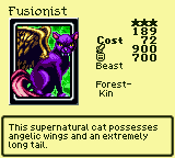 Fusionist — Beast [Forest-Kin] — Level 3 — Cost 72 — ATK 900 / DEF 700 — This supernatural cat possesses angelic wings and an extremely long tail.