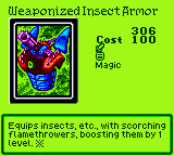 Weaponized Insect Armor — Magic (Magic) — Cost 100 — Equips insects, etc., with scorching flamethrowers, boosting them by 1 level. ※
