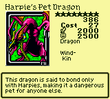 Harpie's Pet Dragon — Dragon [Wind-Kin] — Level 8 — Cost 27 — ATK 2000 / DEF 2500 — This dragon is said to bond only with Harpies, making it a dangerous pet for anyone else.